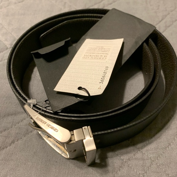Giorgio Armani Black & Brown Reversible Leather Silvertone Belt $325 NWT - Picture 4 of 7